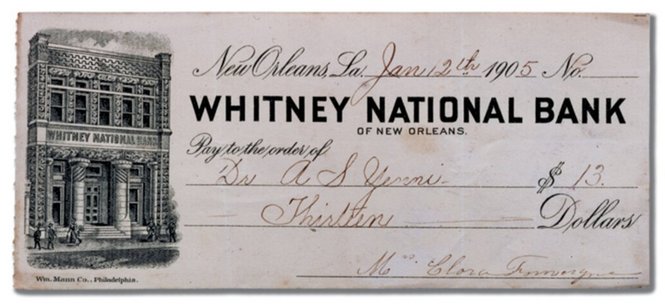 Whitney Bank New Orleans Check 1905